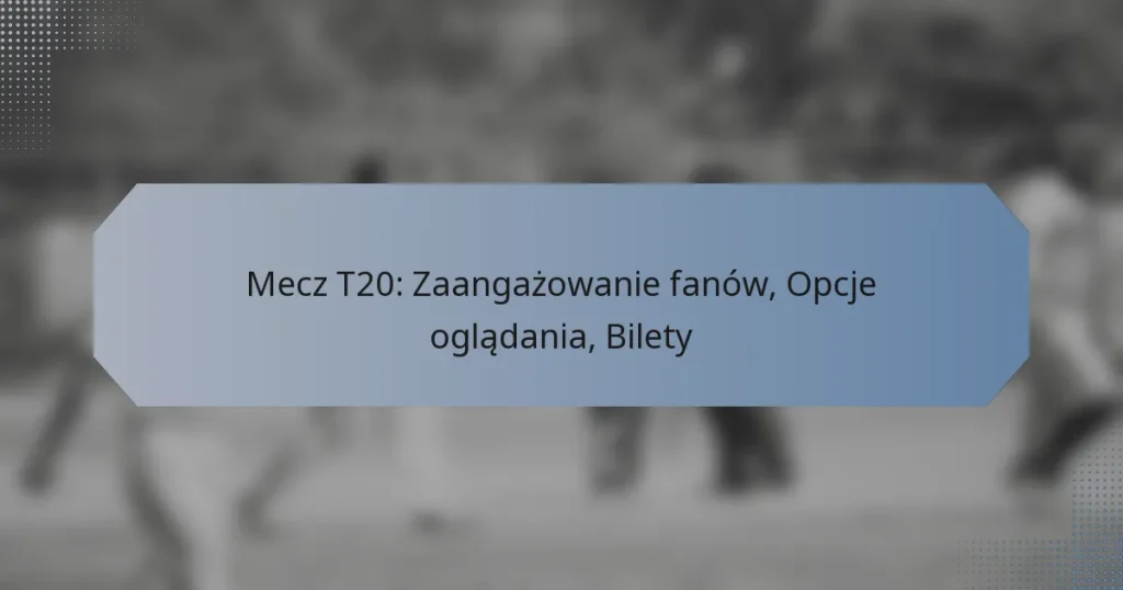 Mecz T20: Zaangażowanie fanów, Opcje oglądania, Bilety