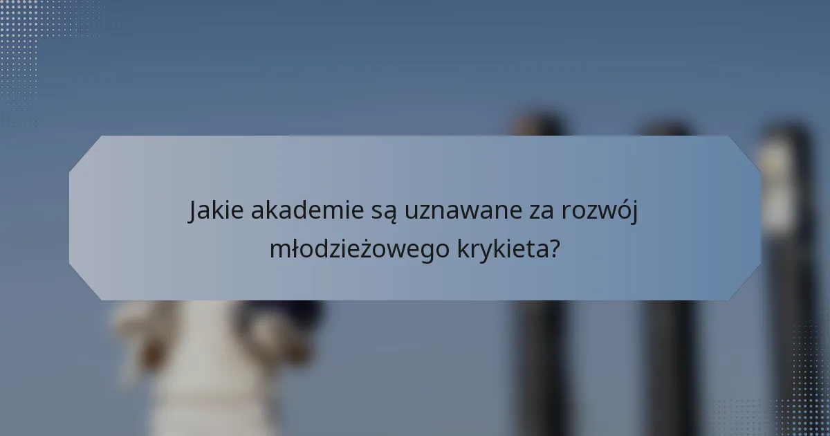 Jakie akademie są uznawane za rozwój młodzieżowego krykieta?
