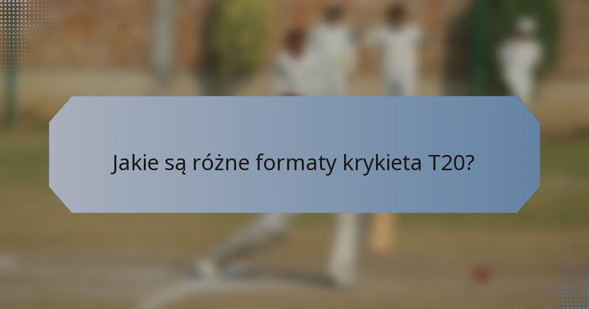 Jakie są różne formaty krykieta T20?