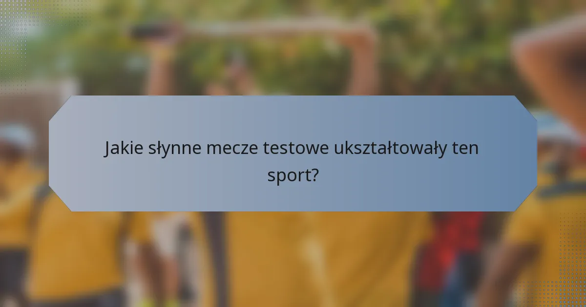 Jakie słynne mecze testowe ukształtowały ten sport?